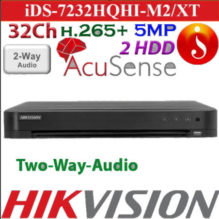DVR HIKVISION ACUSENSE 32CH 3K 5MP H.265PRO+ RECON. FACIAL AUDIO 2 VIAS